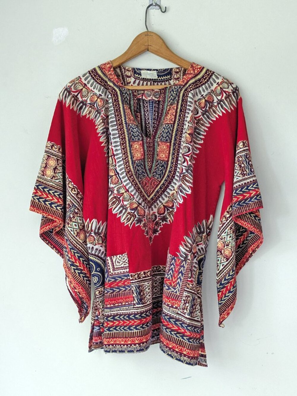 Vtg 100% cotton bell sleeve dashiki tunic top